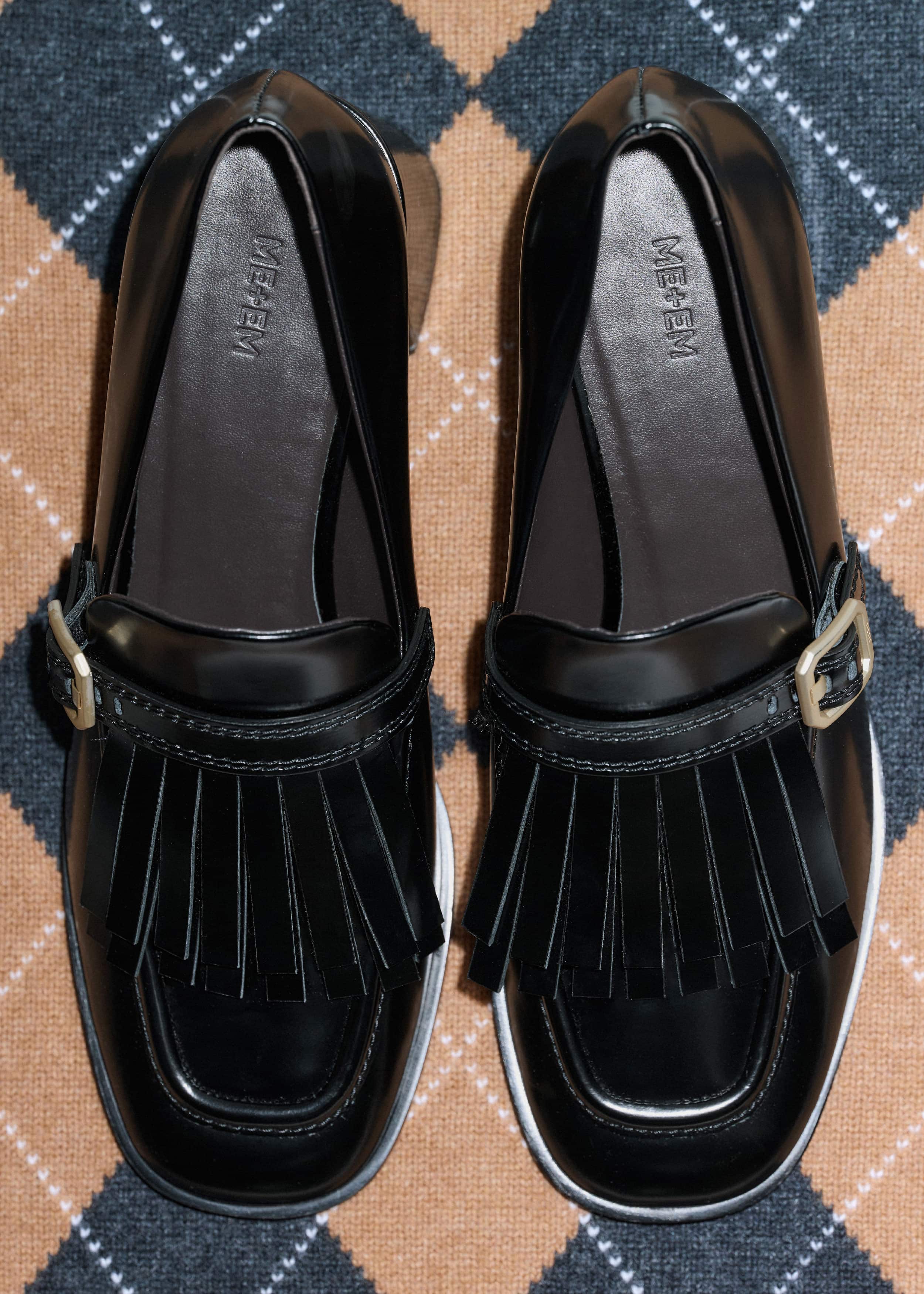 Black Fringe Block Heel Loafer
