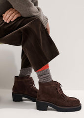 Brown Chunky Lace Up Ankle Boot