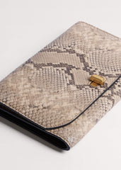 Gray Snake Print Clutch Bag