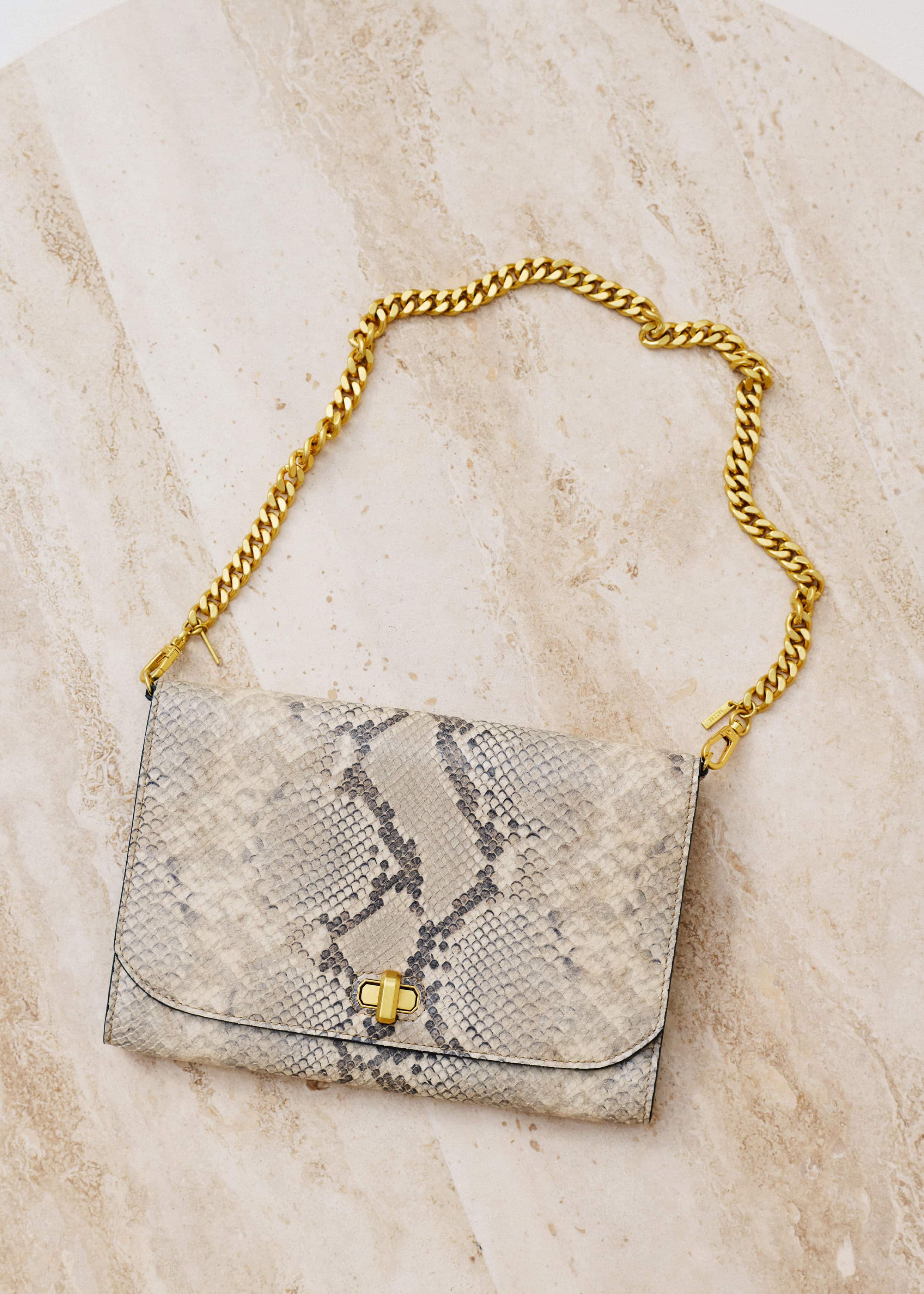 Gray Snake Print Clutch Bag