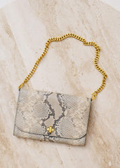 Gray Snake Print Clutch Bag