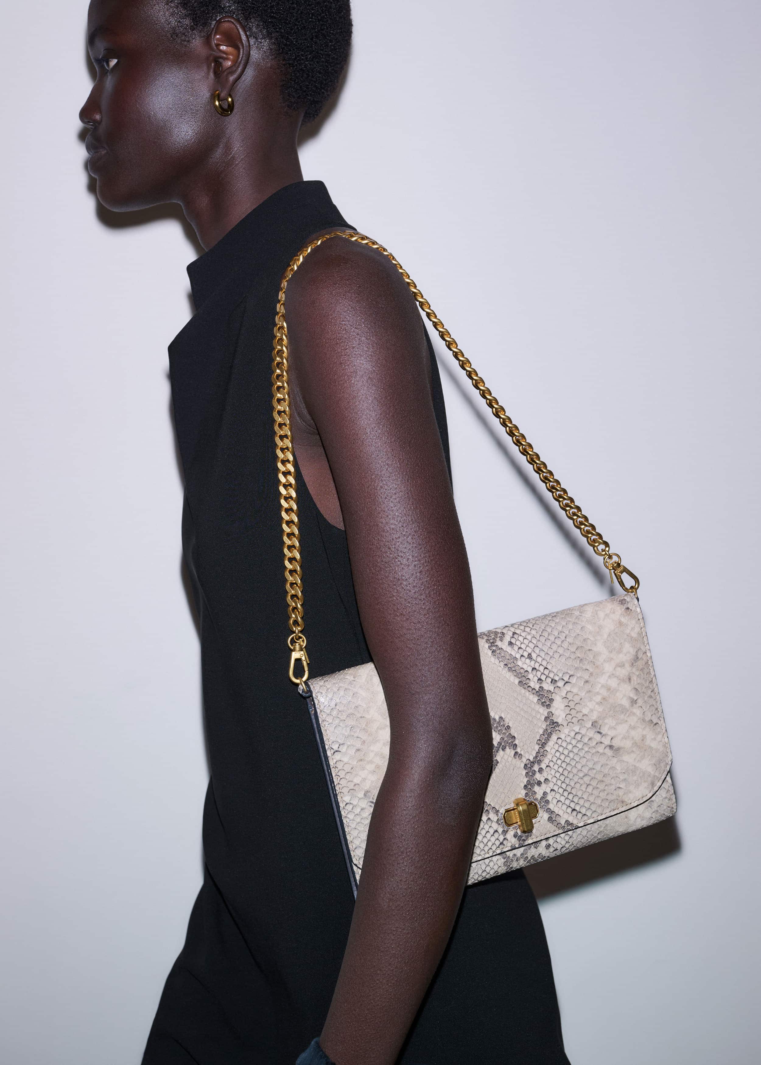 Gray Snake Print Clutch Bag