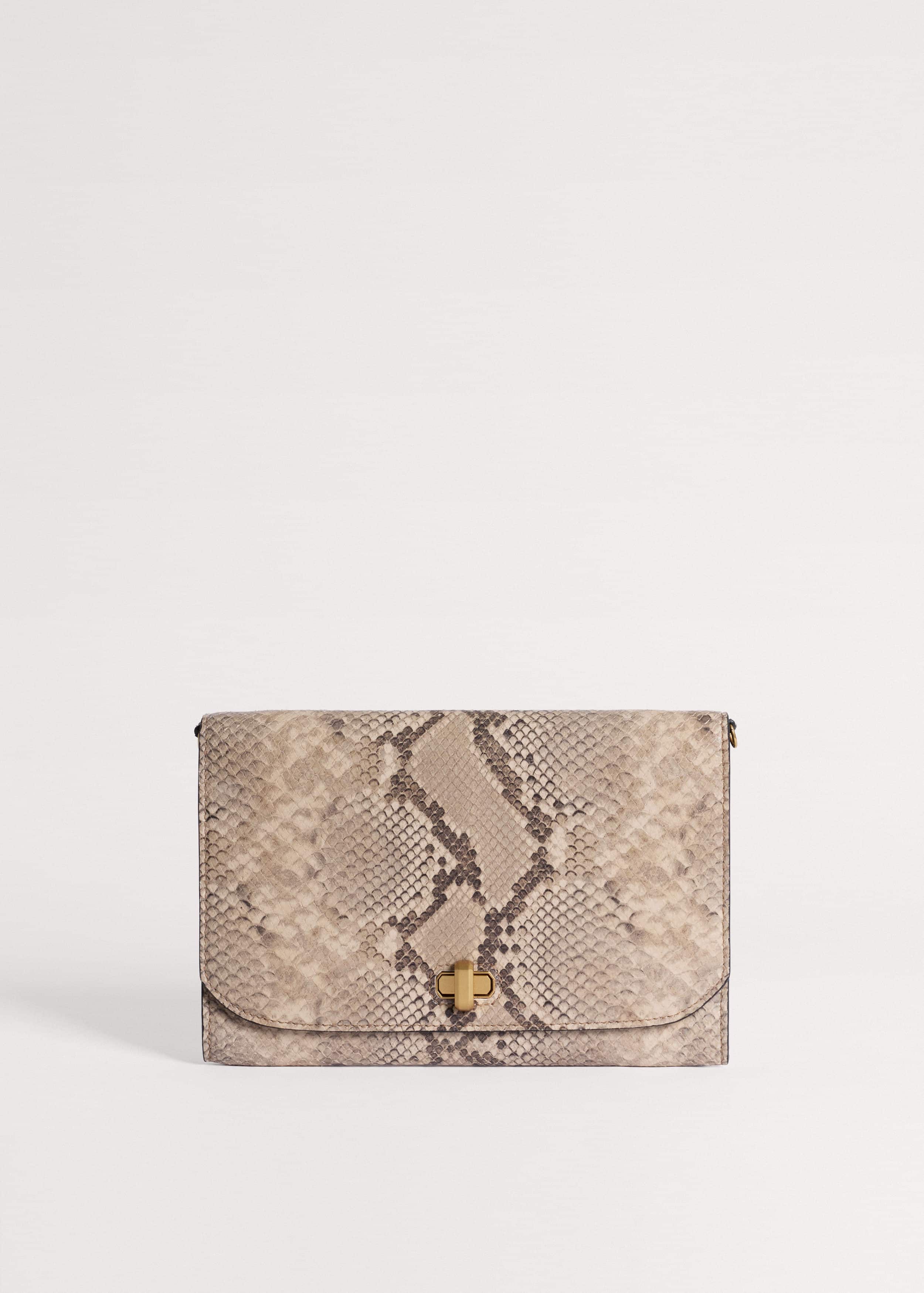 Gray Snake Print Clutch Bag