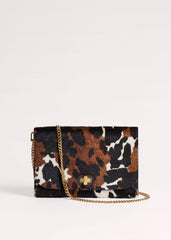 Brown Leather Cow Print Envelope Clutch Bag