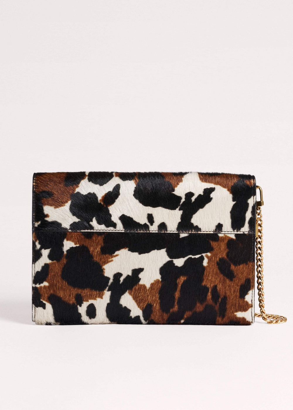 Brown Leather Cow Print Envelope Clutch Bag