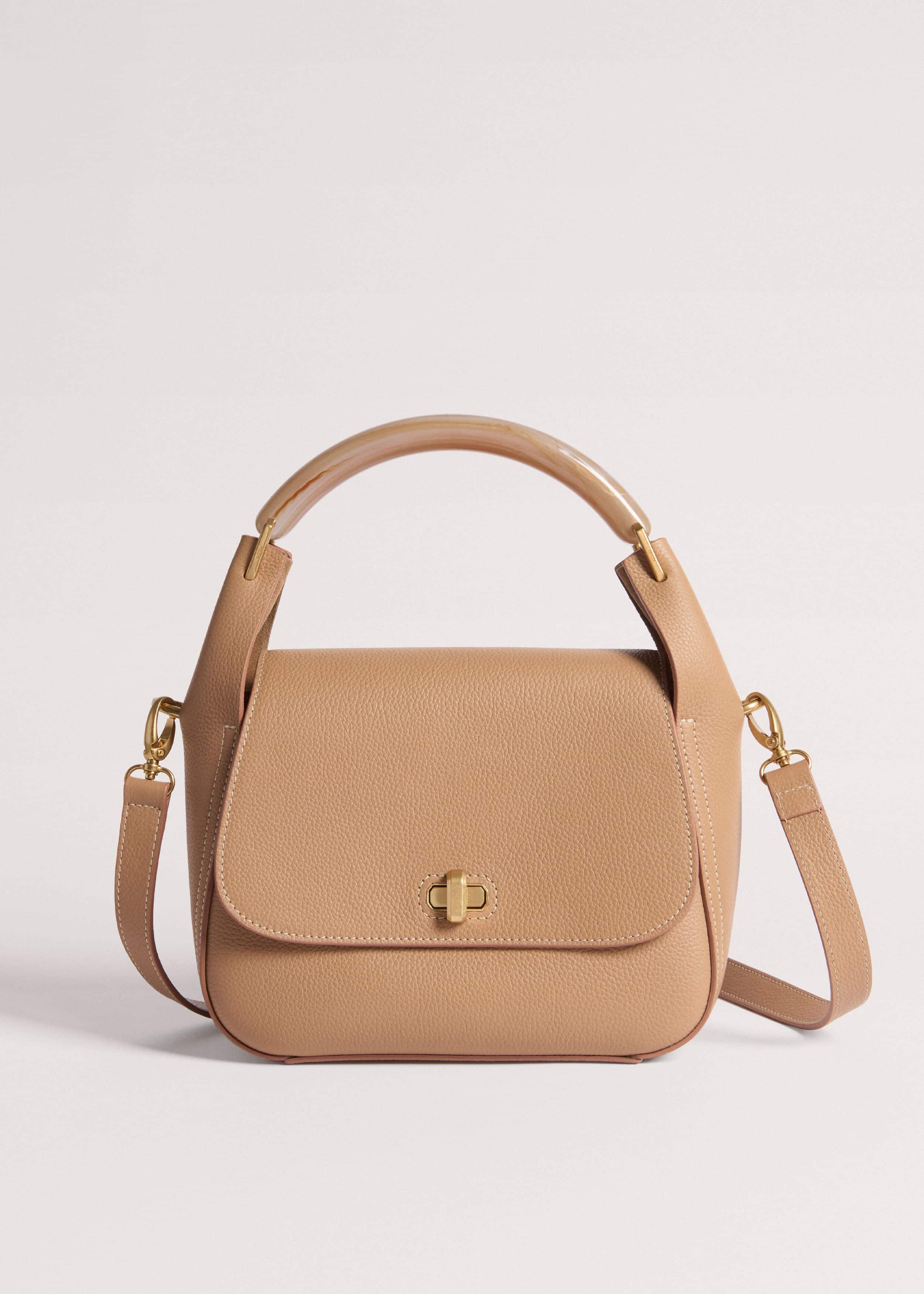 Light Brown Resin Handle Crossbody Bag