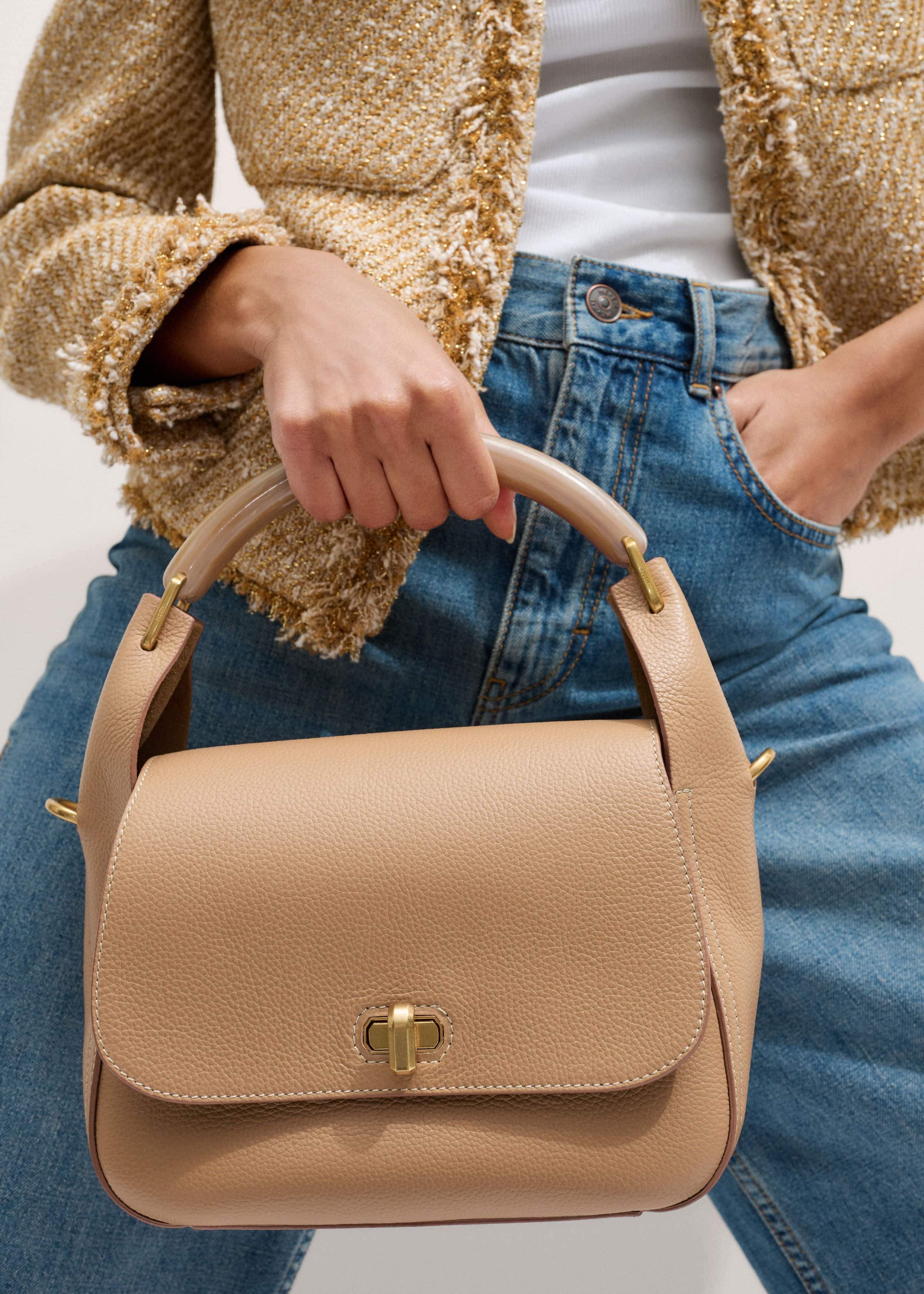Light Brown Resin Handle Crossbody Bag