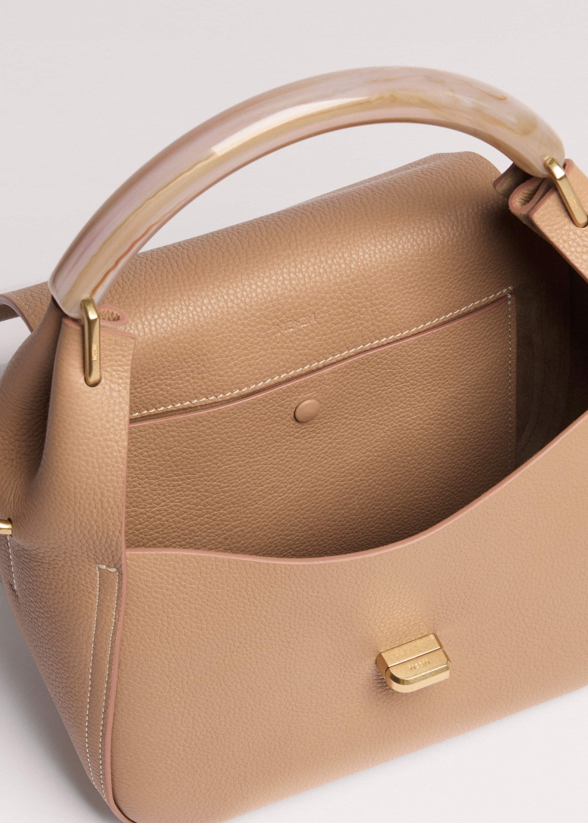 Light Brown Resin Handle Crossbody Bag