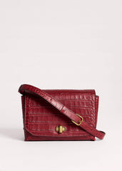 Red Leather Croc Print Clutch 2-in-1 Bag