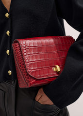 Red Leather Croc Print Clutch 2-in-1 Bag