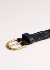 Black Round Raffia Summer Belt