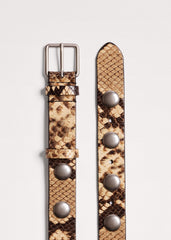 Brown Snake Embossed Metal Stud Belt
