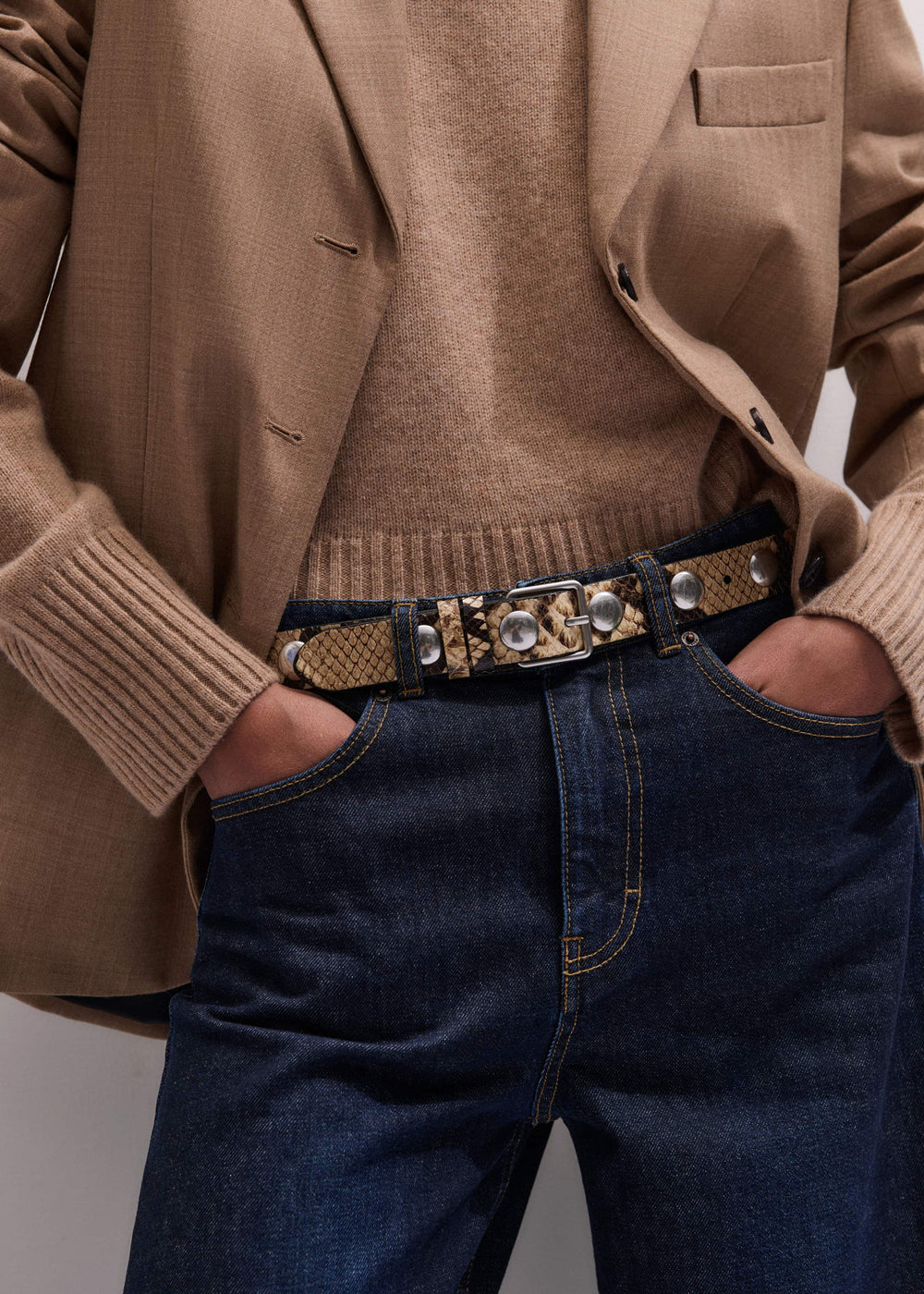 Brown Snake Embossed Metal Stud Belt