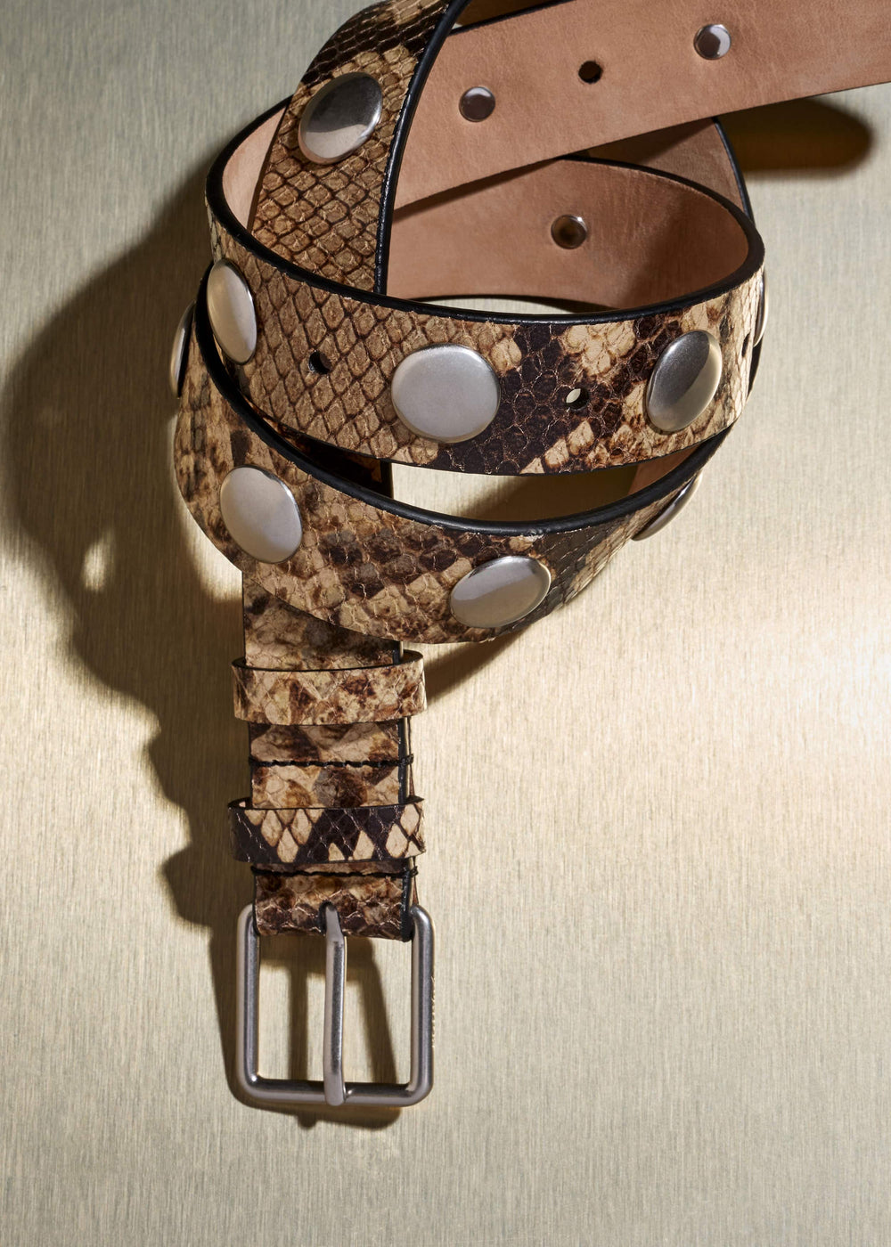 Brown Snake Embossed Metal Stud Belt