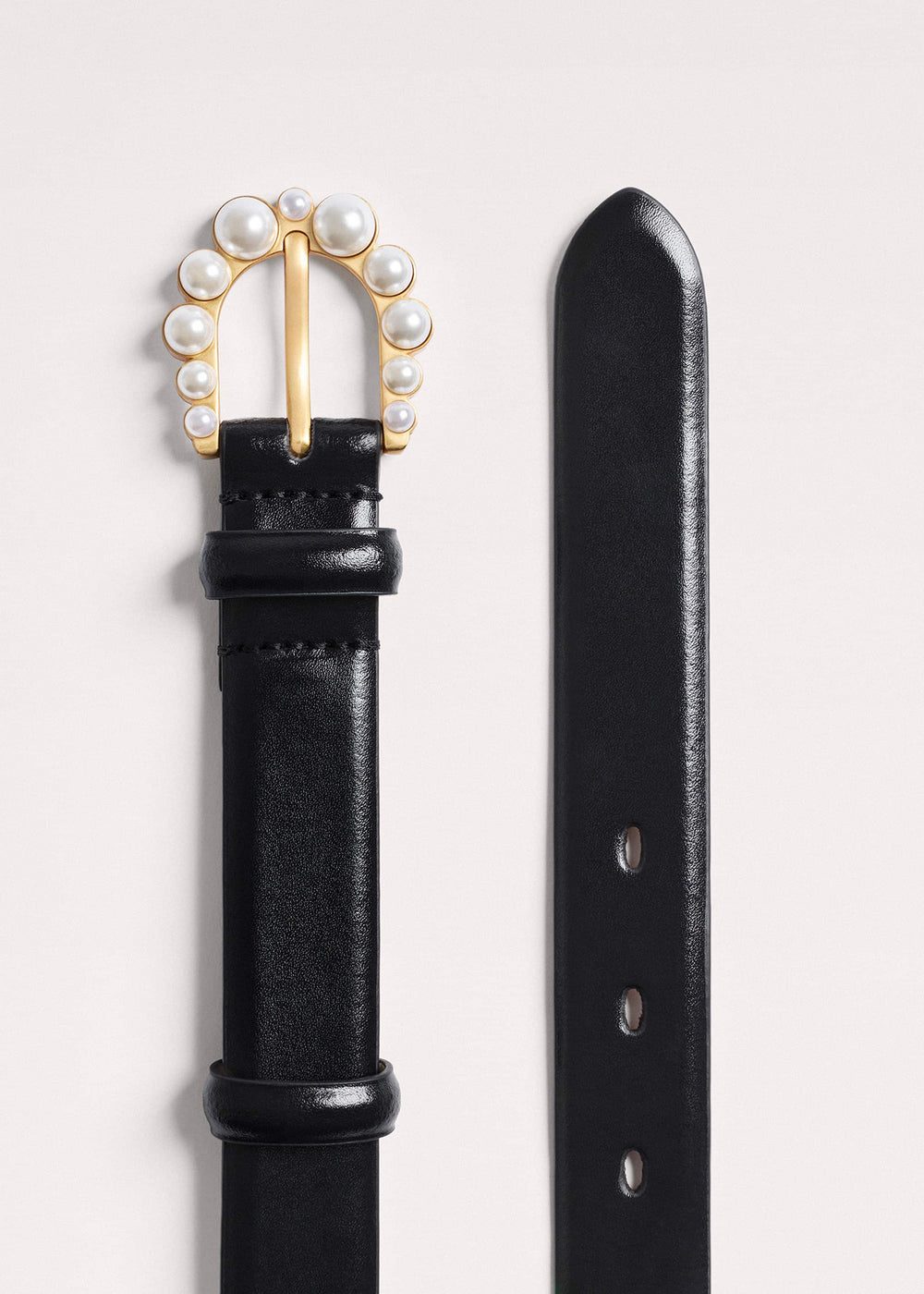 Black Faux Pearl Buckle Belt