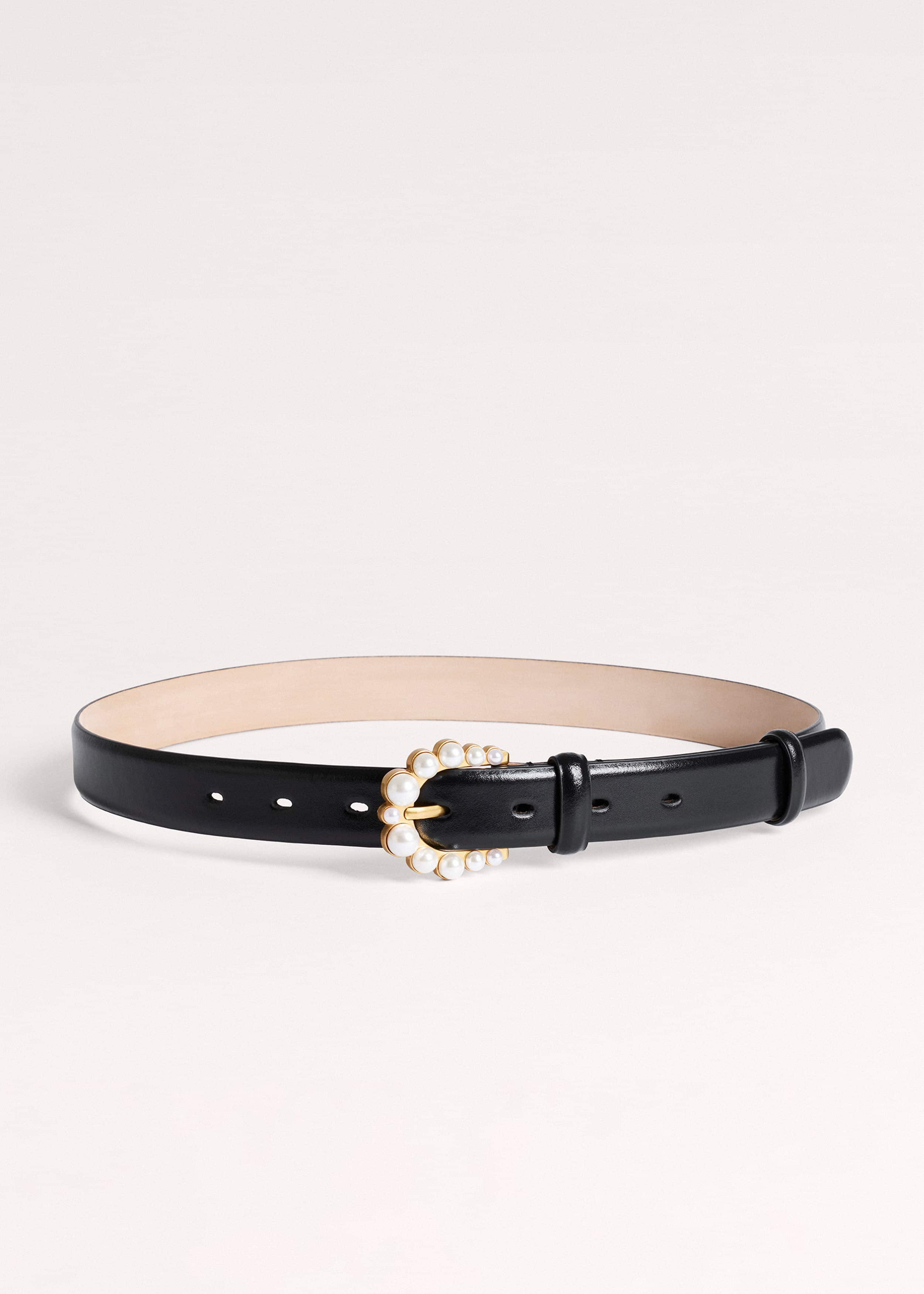 Black Faux Pearl Buckle Belt