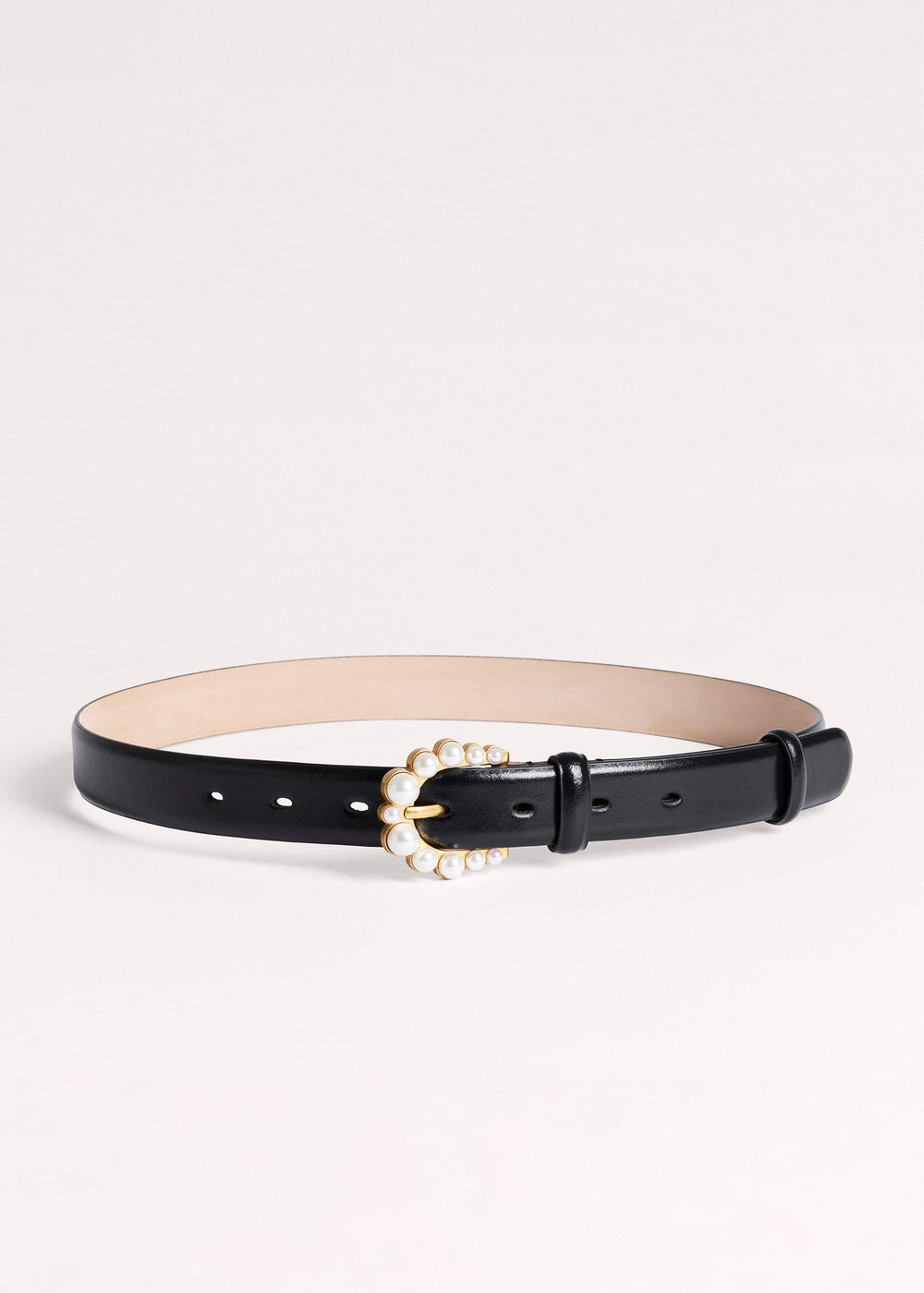 Black Faux Pearl Buckle Belt