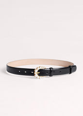 Black Faux Pearl Buckle Belt
