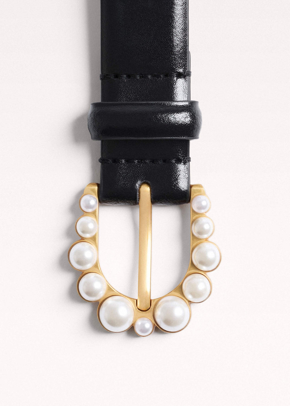 Black Faux Pearl Buckle Belt