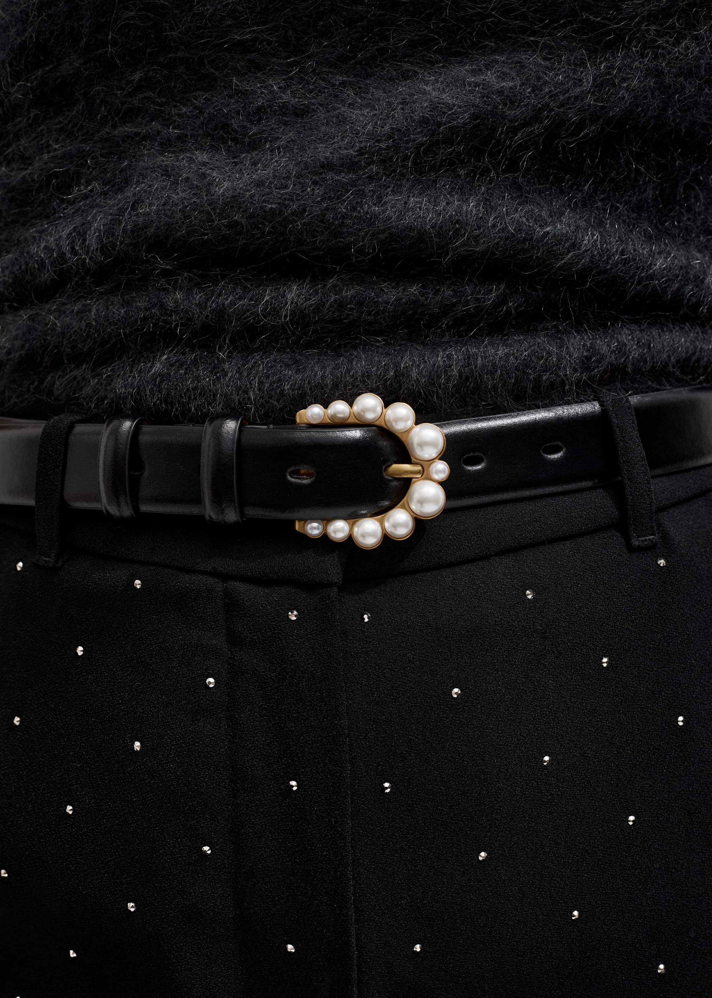 Black Faux Pearl Buckle Belt
