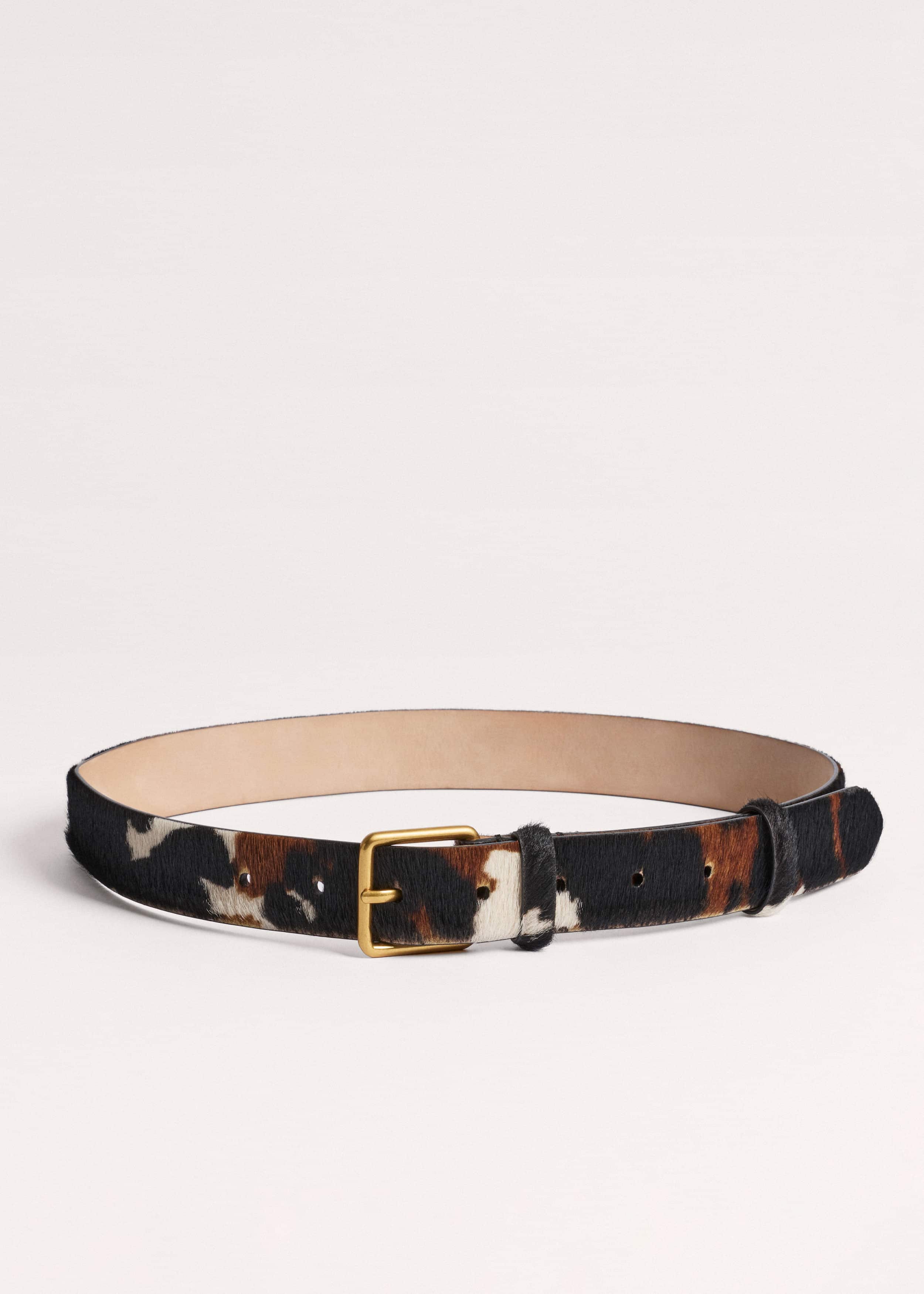 Dark Brown Leather Cow Print Classic Belt