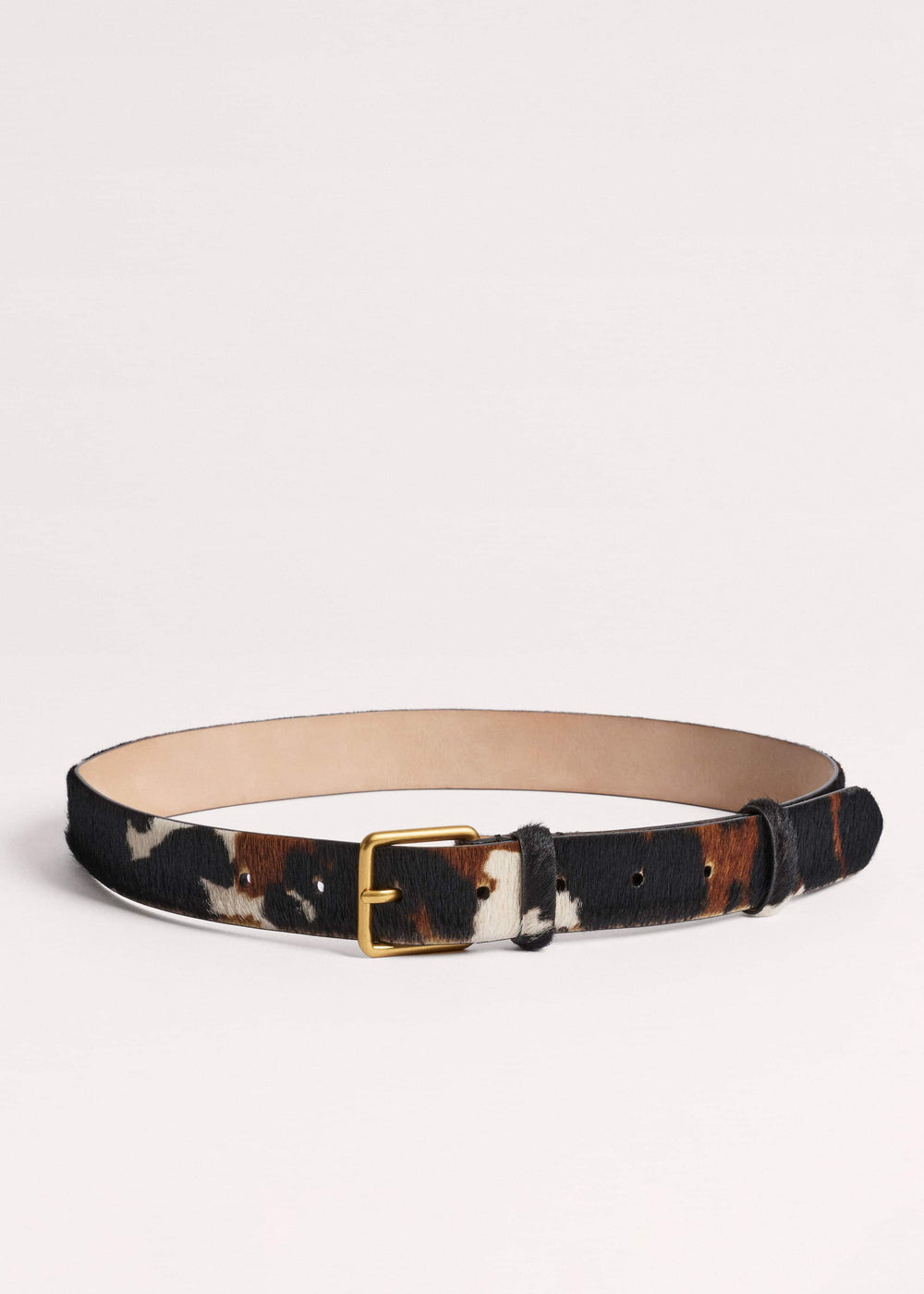Dark Brown Leather Cow Print Classic Belt