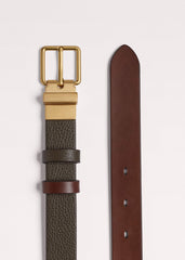 Olive Green Leather Reversible Belt