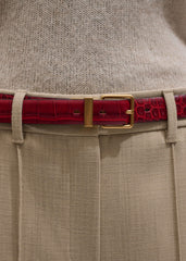 Red Italian Croc Print Reversible Belt