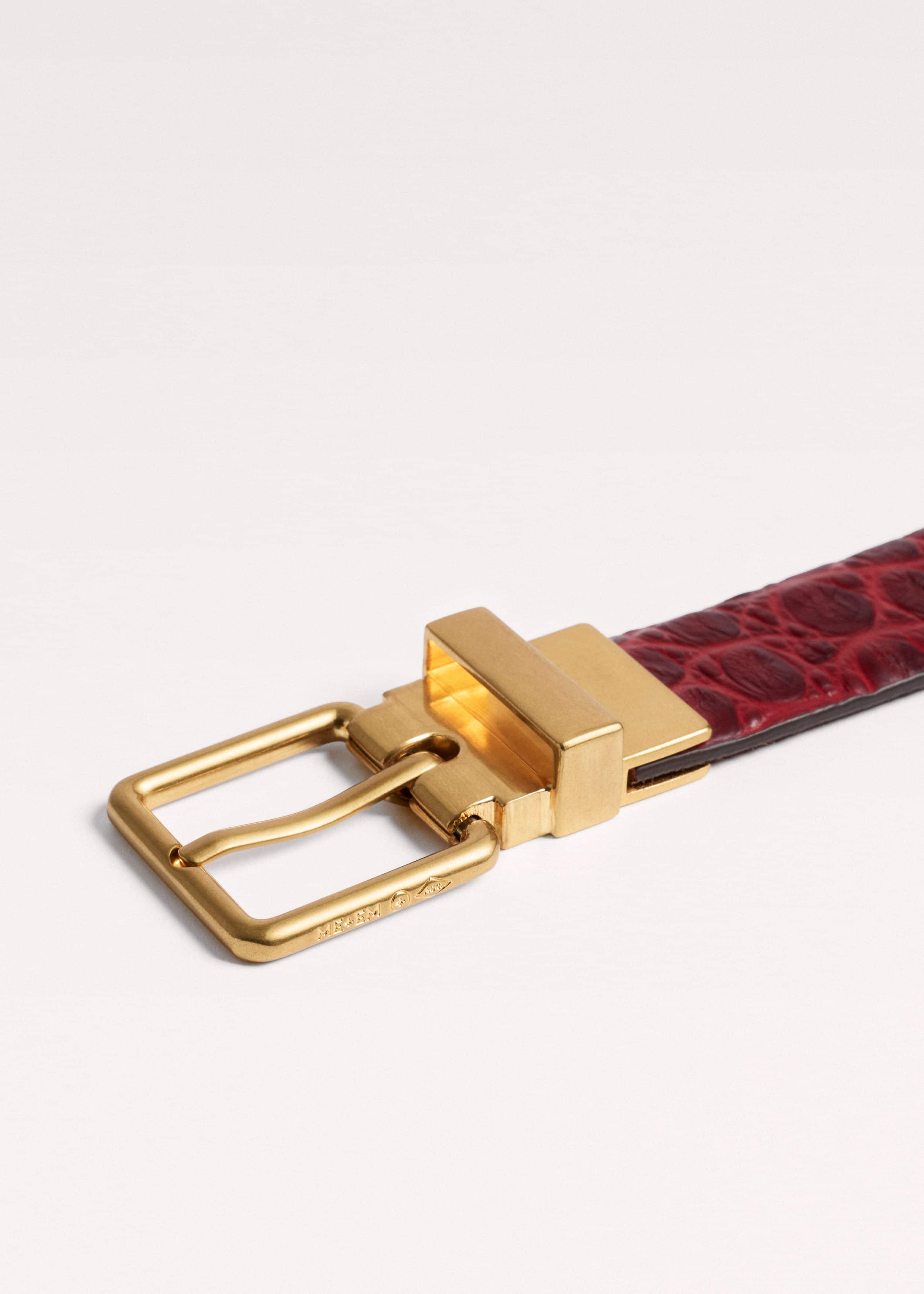 Red Italian Croc Print Reversible Belt