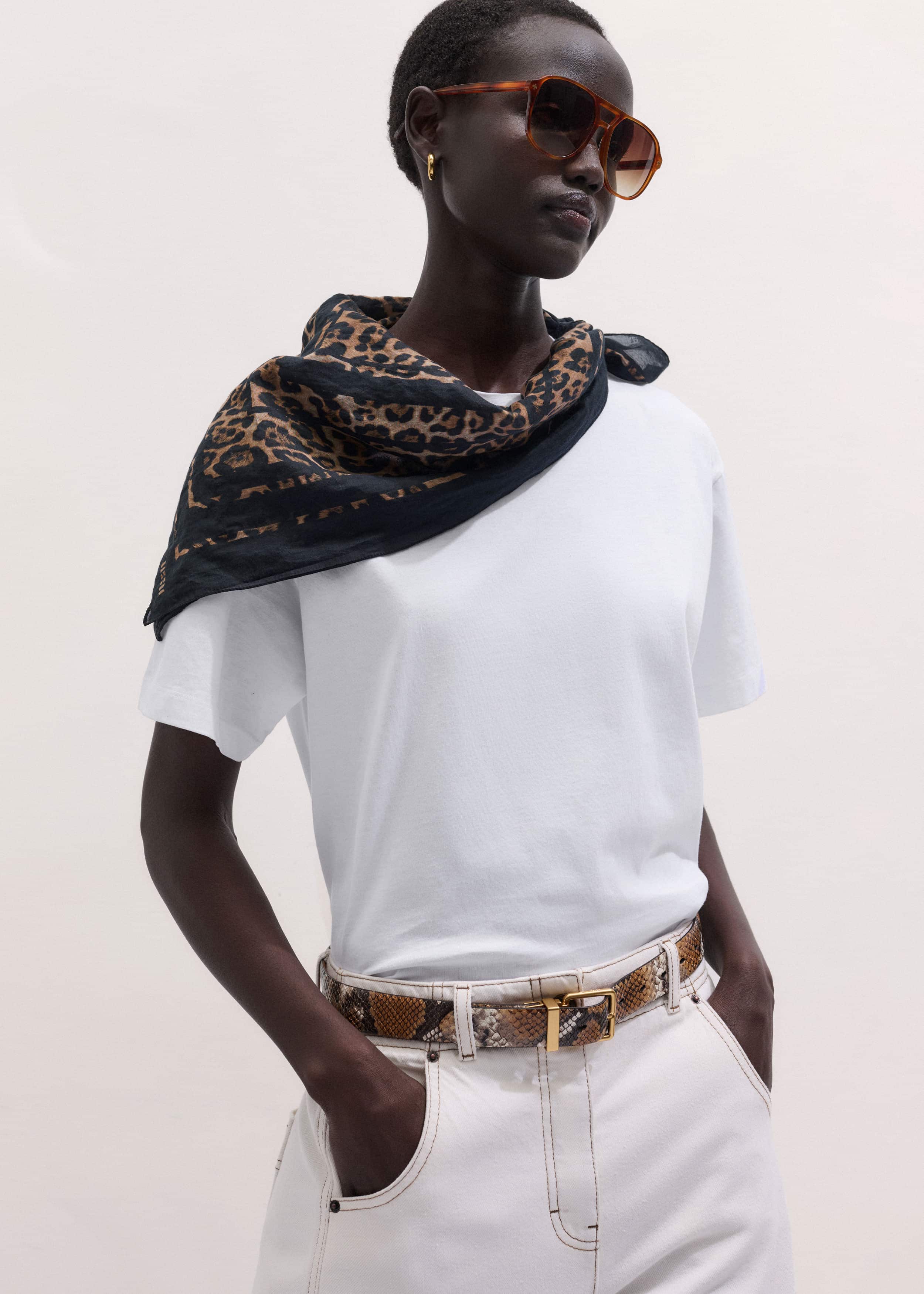 Brown Leopard Border Scarf