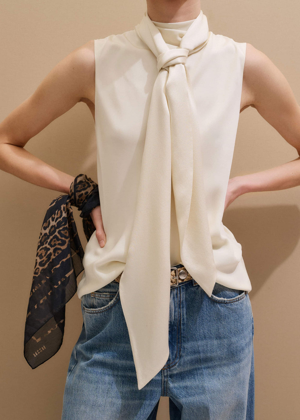 Cream Silk Satin Evening Scarf