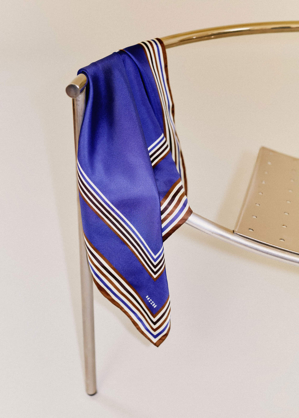 Blue Striped Silk Multi-Border Scarf