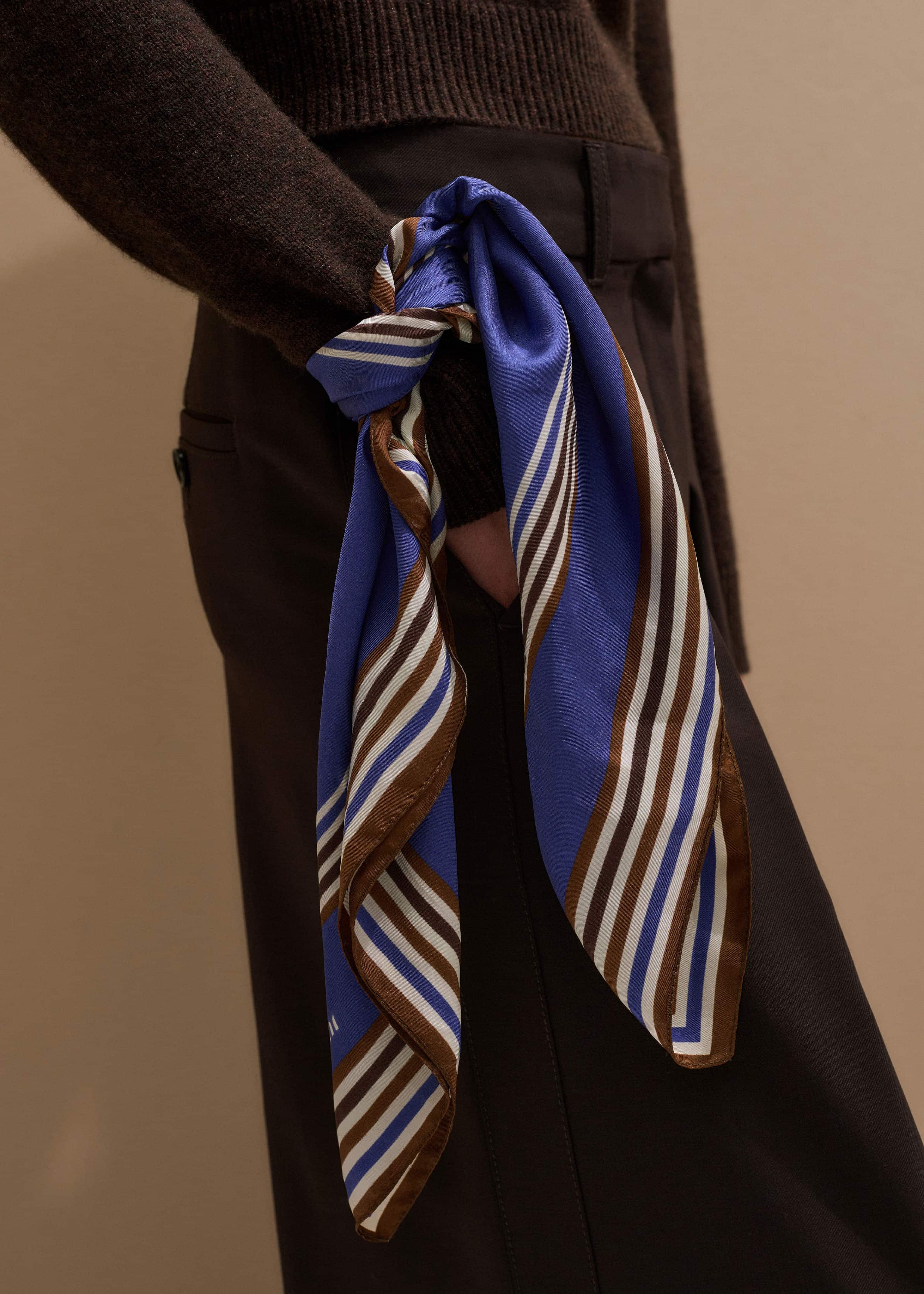 Blue Striped Silk Multi-Border Scarf