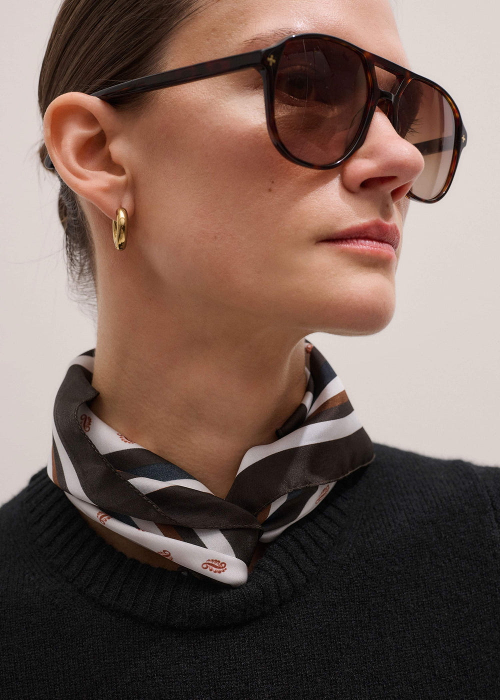 Cream Spaced Paisley Print Silk Scarf