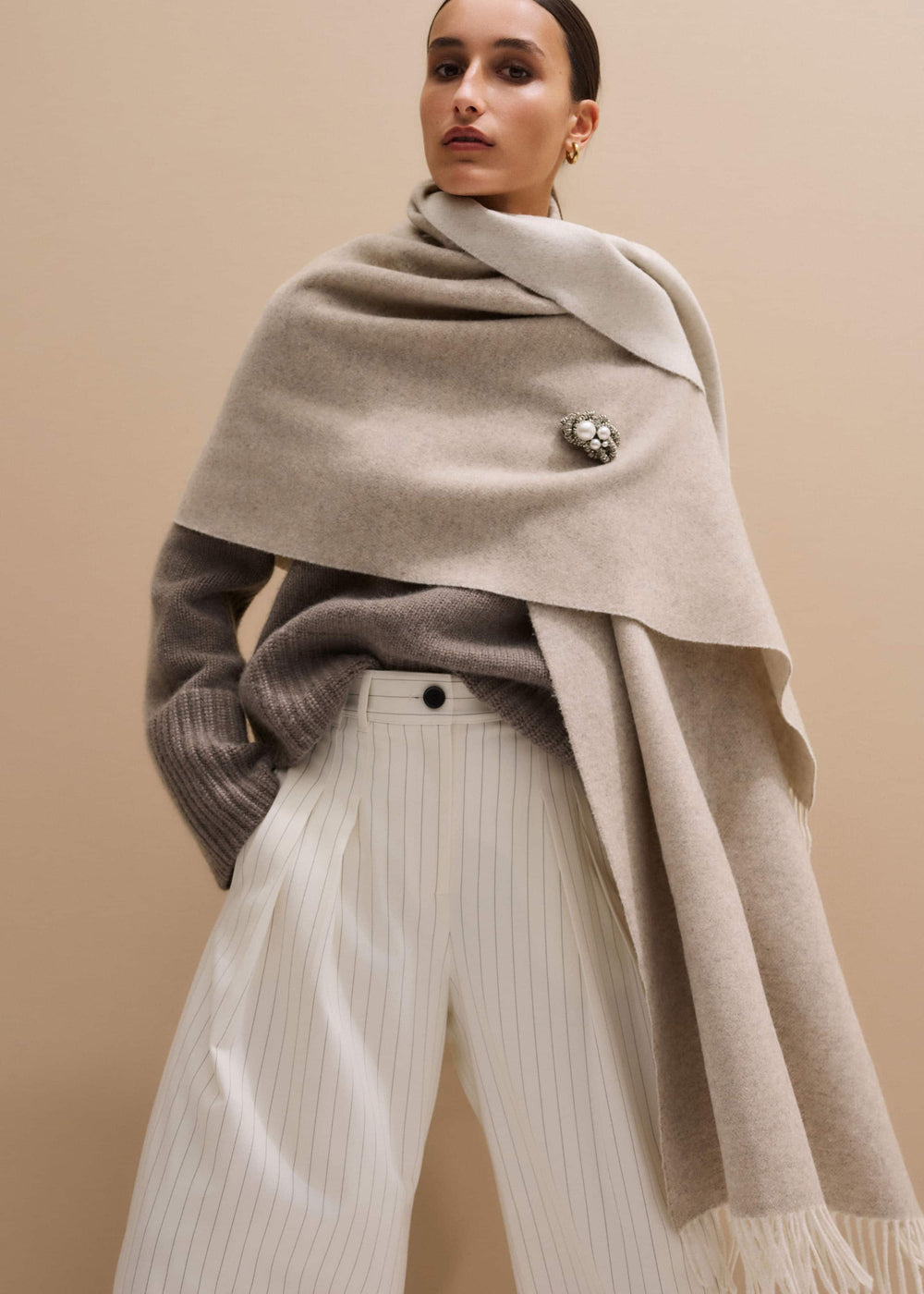 Cream Cashmere Blend Travel Scarf