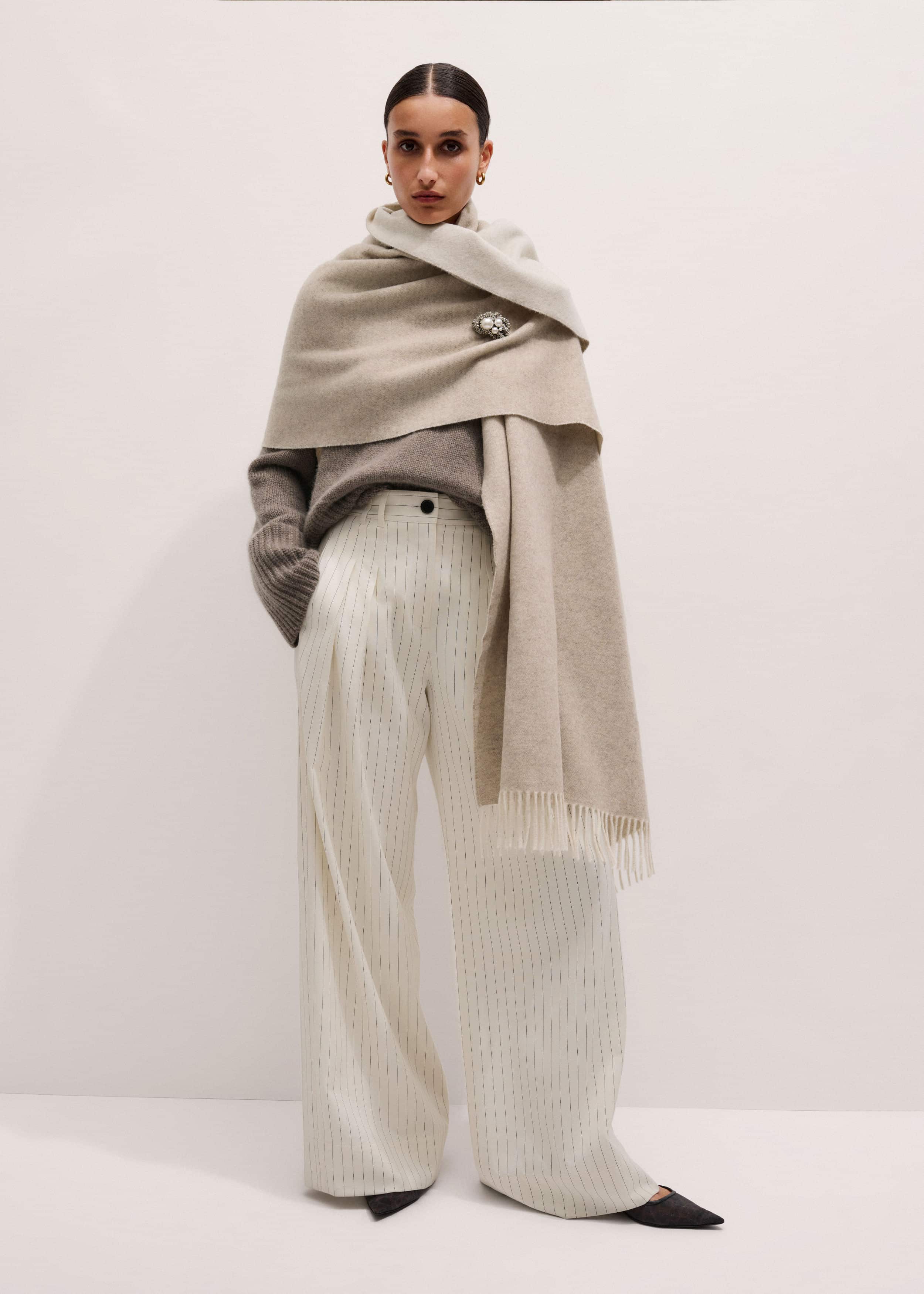 Cream Cashmere Blend Travel Scarf