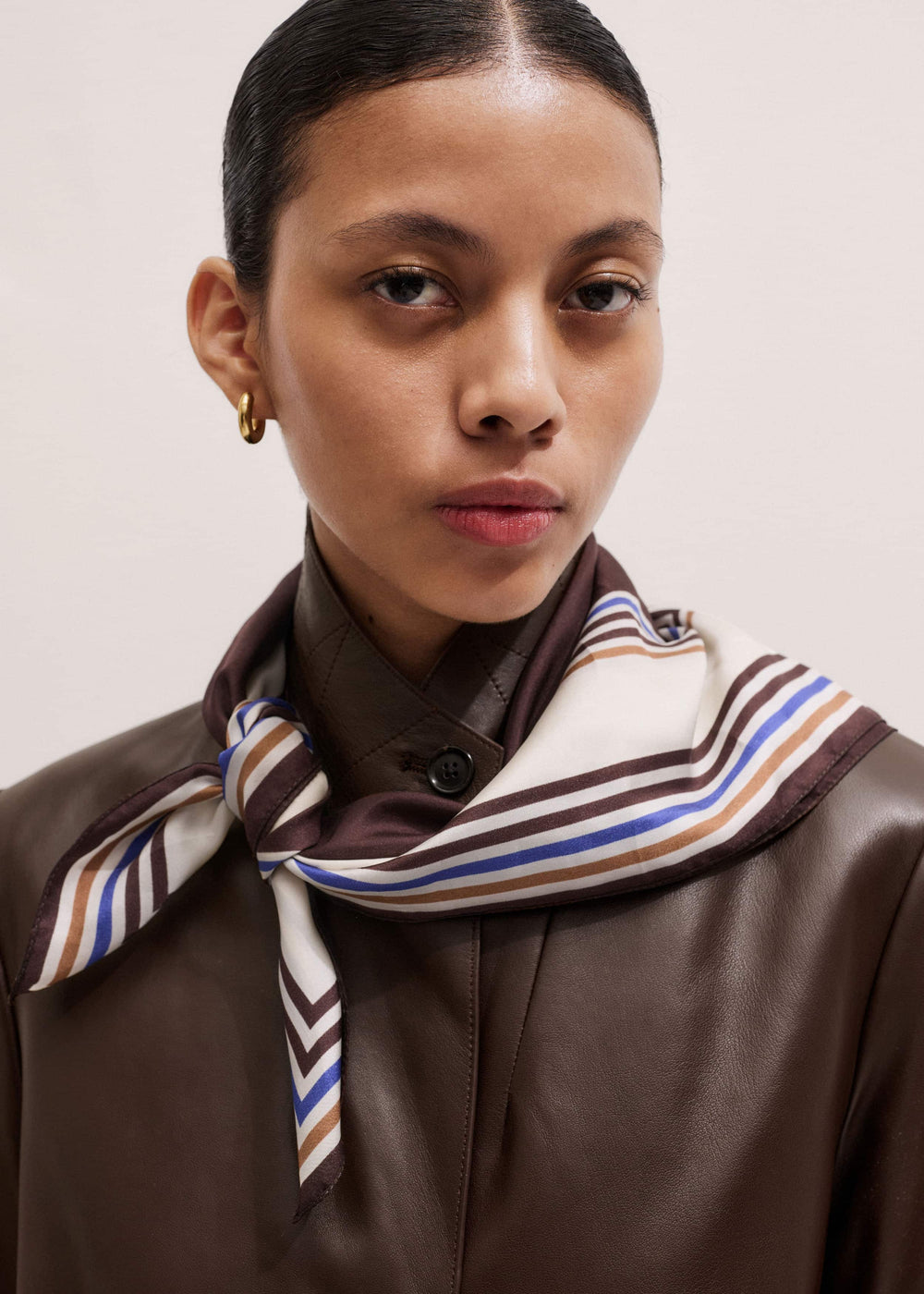 Brown Striped Silk Multi-Border Scarf