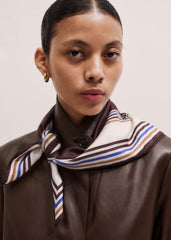 Brown Striped Silk Multi-Border Scarf