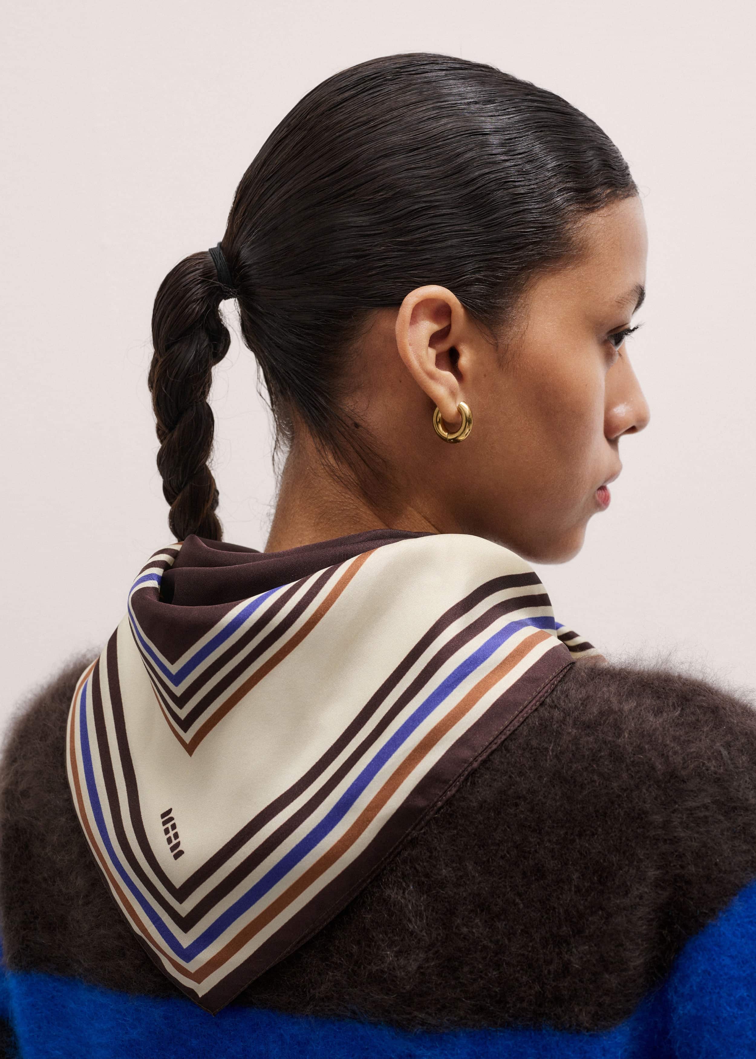 Brown Striped Silk Multi-Border Scarf
