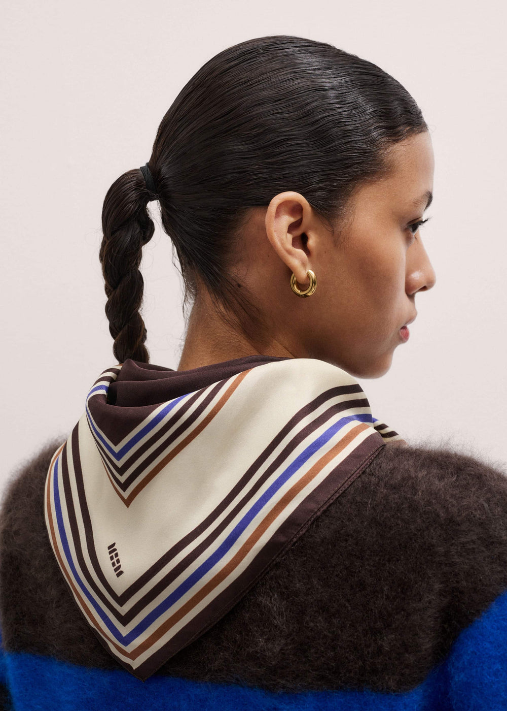 Brown Striped Silk Multi-Border Scarf