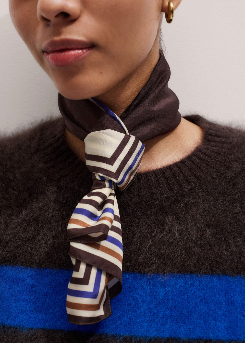 Brown Striped Silk Multi-Border Scarf