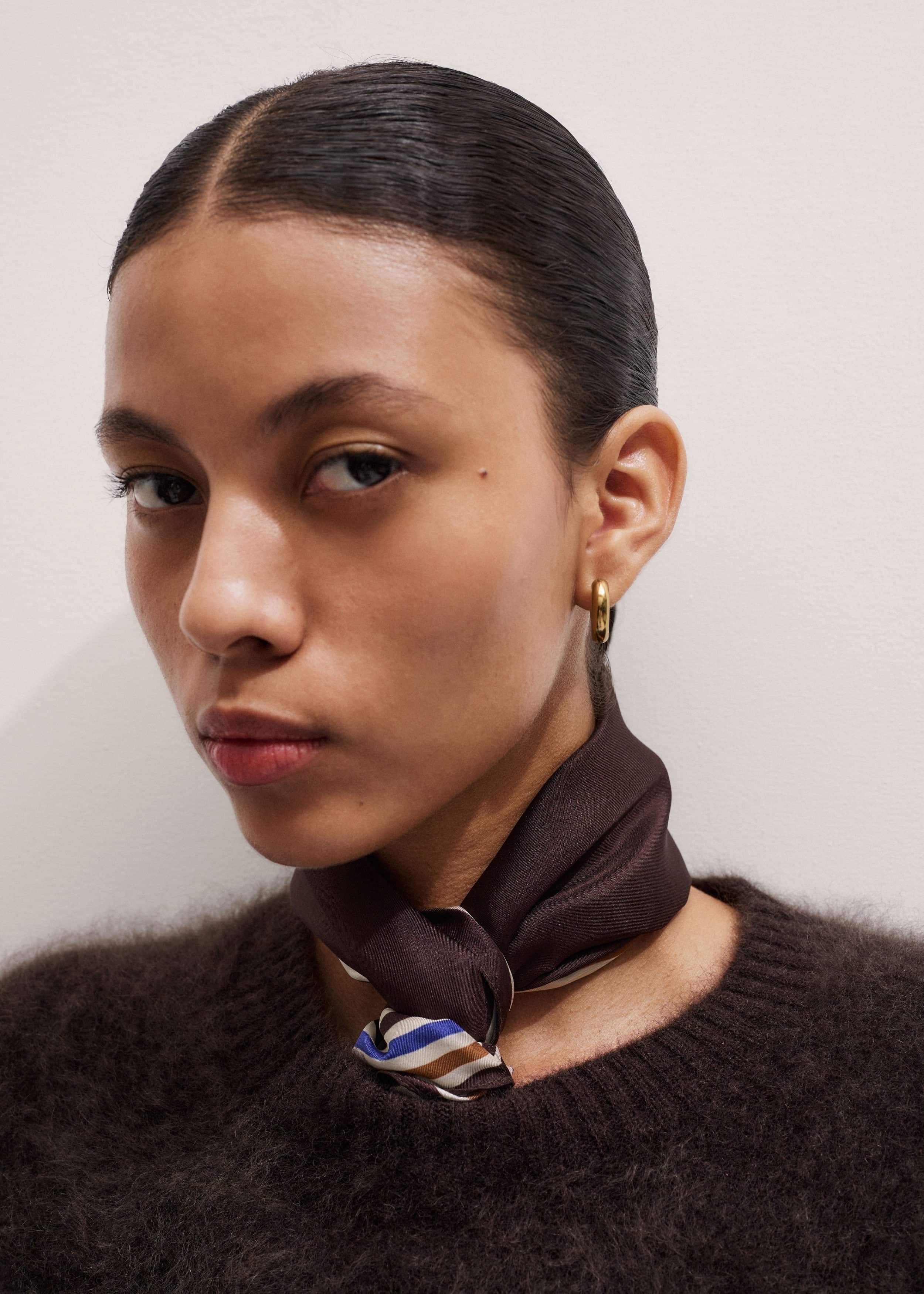 Brown Striped Silk Multi-Border Scarf