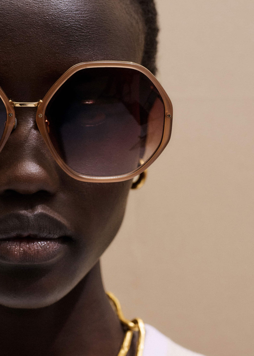 Smokey Nude Heptagonal Frame Sunglasses