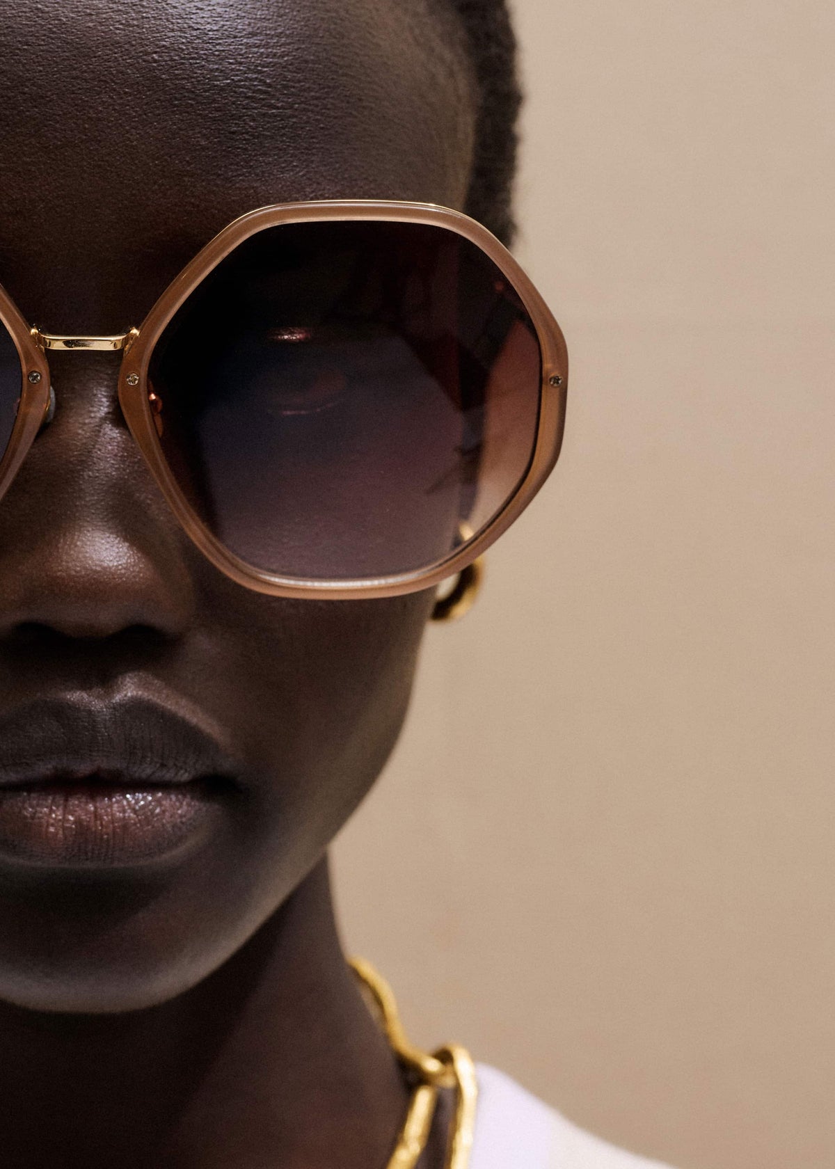 Smokey Nude Heptagonal Frame Sunglasses