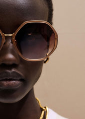 Smokey Nude Heptagonal Frame Sunglasses