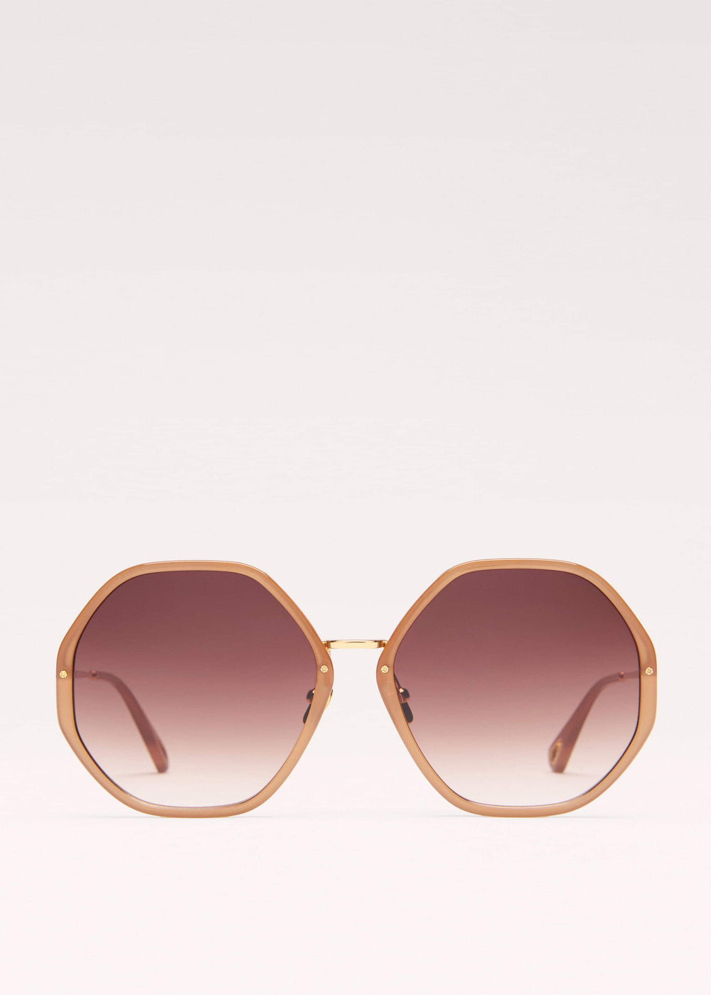 Smokey Nude Heptagonal Frame Sunglasses