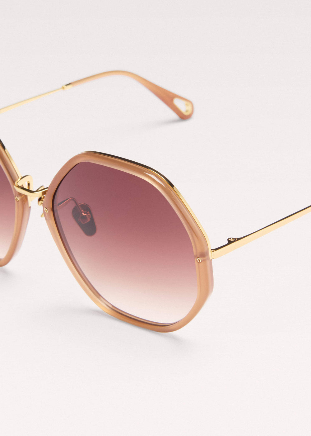 Smokey Nude Heptagonal Frame Sunglasses