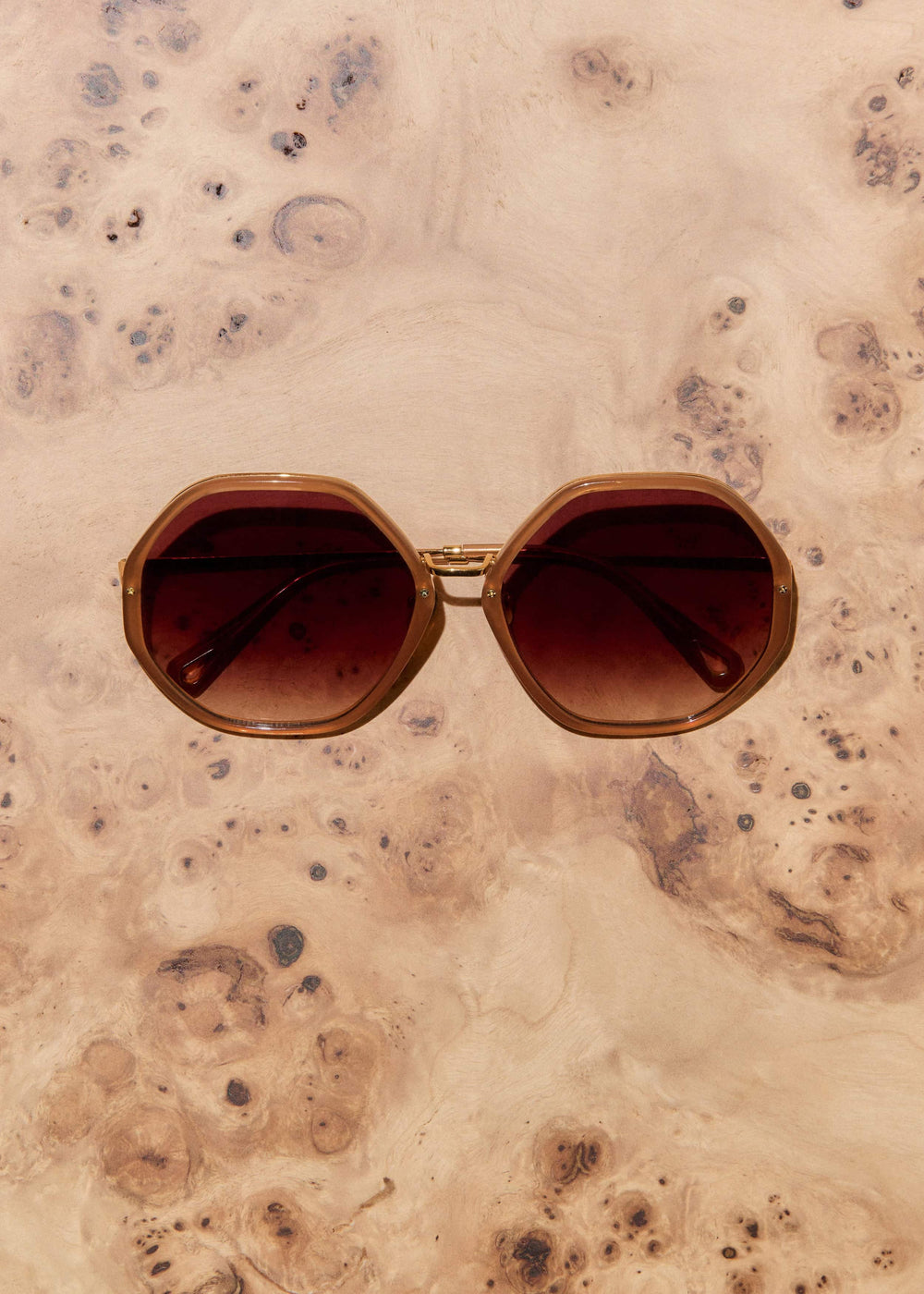 Smokey Nude Heptagonal Frame Sunglasses